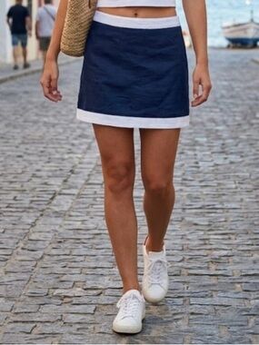 NWOT Show Me Your MuMu Navy Blue Golf Mini Skirt Skort with White Trim